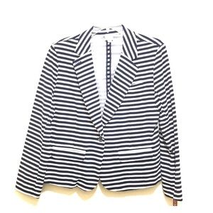 Navy and white striped blazer